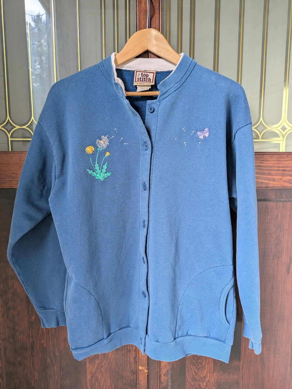 Top Stitch Women's Blue Embroidered Button Cardigan